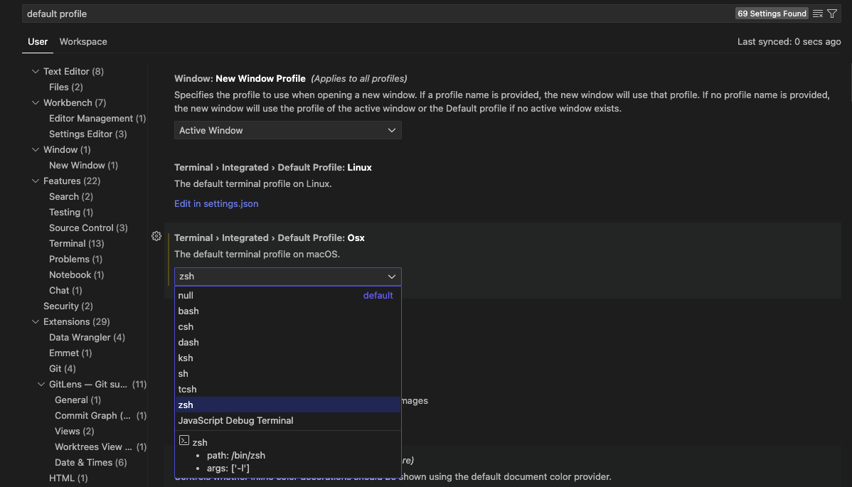 default terminal